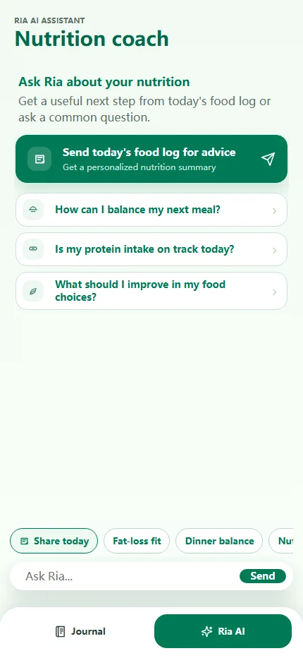 CaloSpark Ria AI answering a question about a scanned meal
